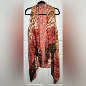 g® Paisley Print Sleeveless Pink, Rust & Blk Kimono. Size OS. Flowy & flattering